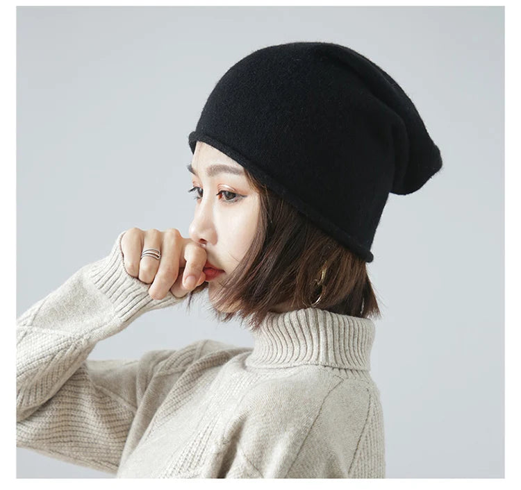 Cashmere and Wool Blend Warm Slouchy Beanie Hat