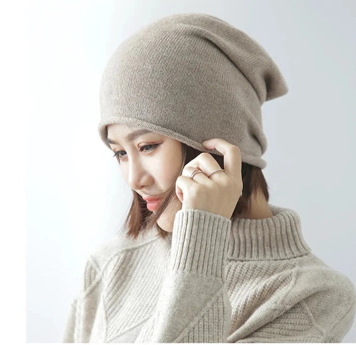 Cashmere and Wool Blend Warm Slouchy Beanie Hat