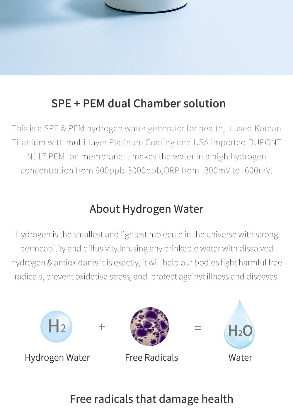 Powerful Antioxidant: SPE & Amp; PEM Hydrogen Water Generator - 380ML Glass Water Bottle