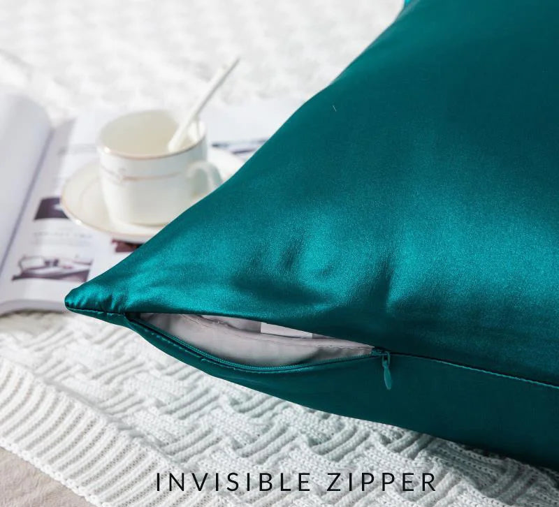 Pure mulberry silk peacock blue pillowcase hidden zipper display