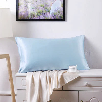 Pure mulberry silk sky blue pillowcase display