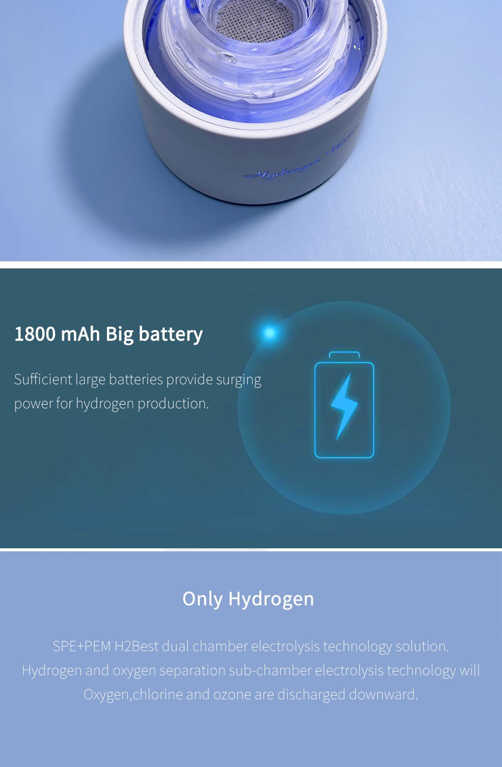 Powerful Antioxidant: SPE & Amp; PEM Hydrogen Water Generator - 380ML Glass Water Bottle