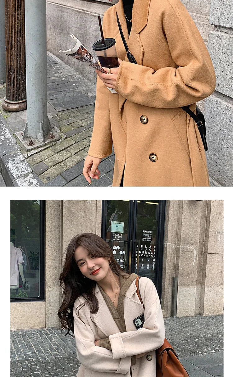 100% Australian Wool Handmade Notch Lapel Women's Long Coat