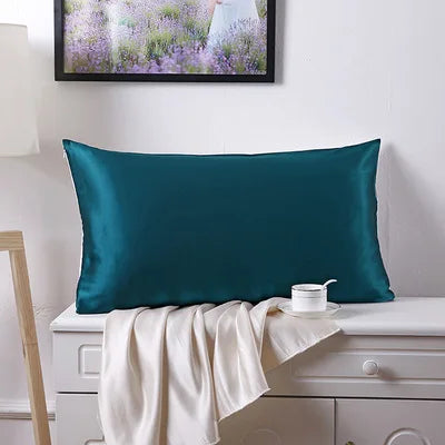 Pure mulberry silk peacock blue pillowcase display