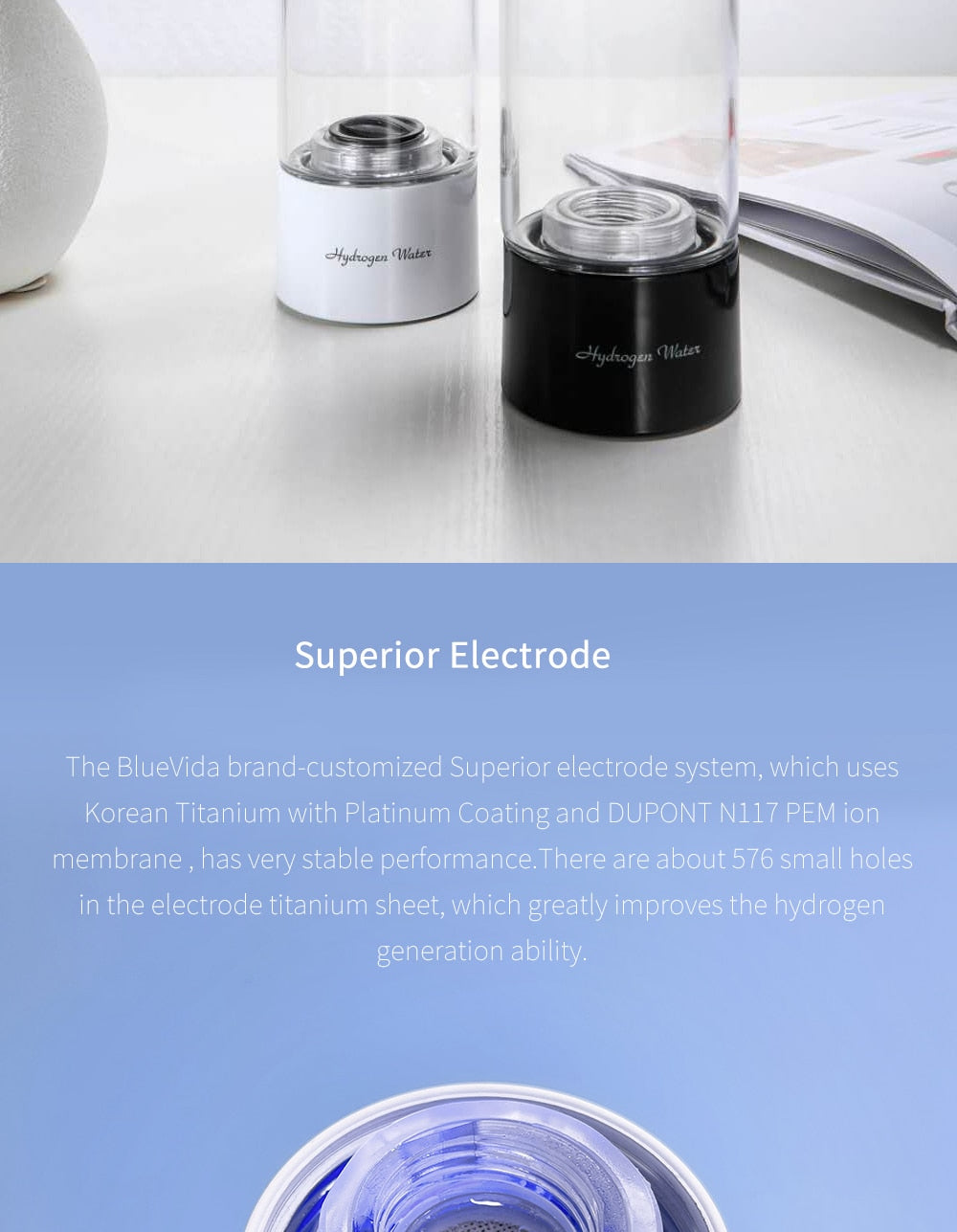 Powerful Antioxidant: SPE & Amp; PEM Hydrogen Water Generator - 380ML Glass Water Bottle