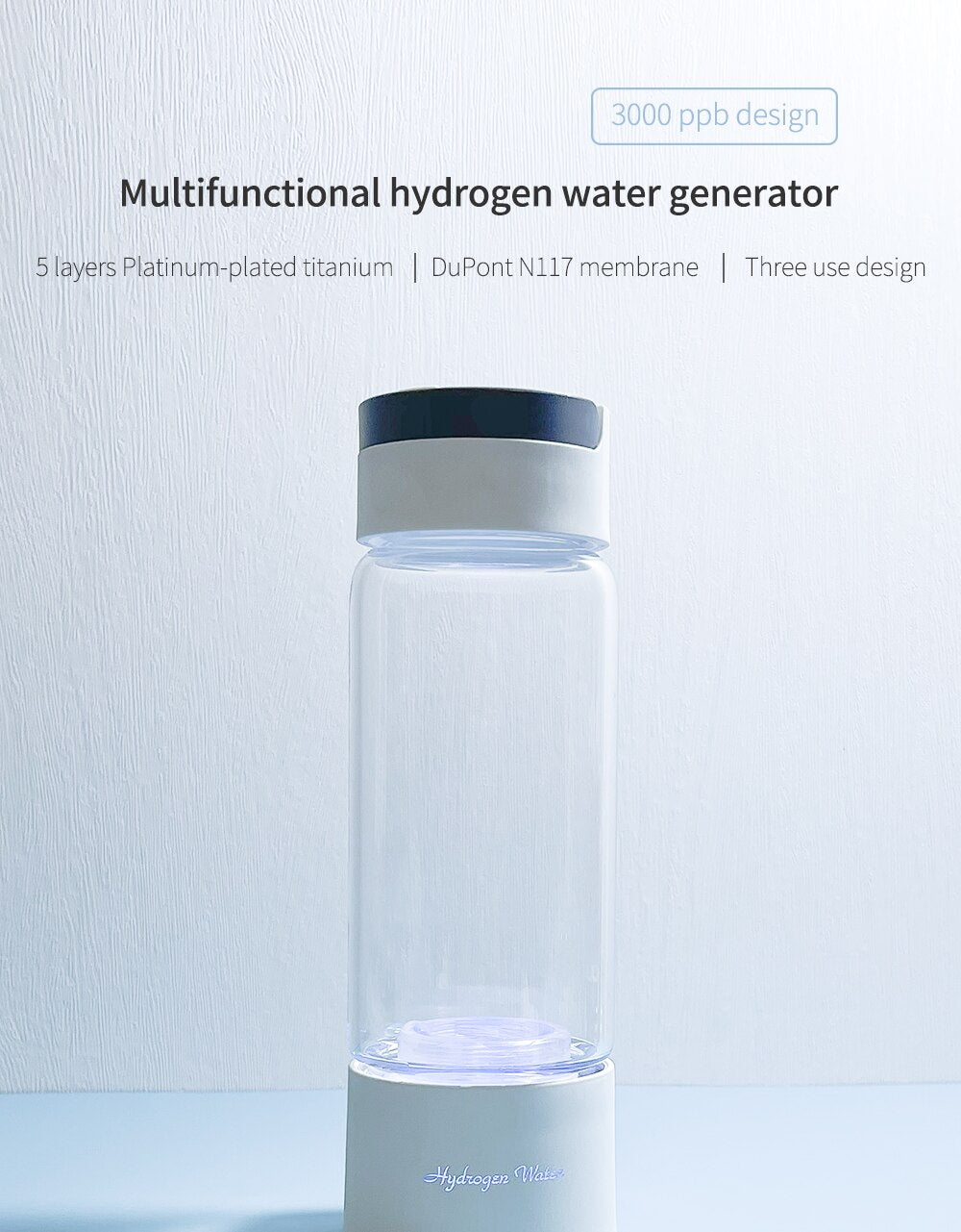 Powerful Antioxidant: SPE & Amp; PEM Hydrogen Water Generator - 380ML Glass Water Bottle