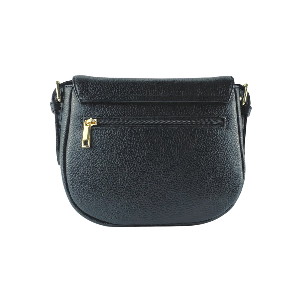 RB1002A | Borsa a Tracolla in Vera Pelle Made in Italy con Tracolla removibile in pelle e attacchi con fibbie in metallo Oro Lucido - Colore Nero - Dimensioni: cm 26 x 20 x 10-1