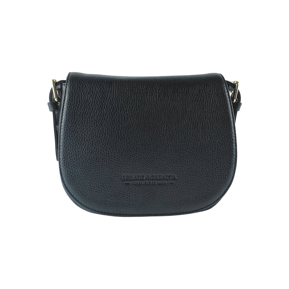 RB1002A | Borsa a Tracolla in Vera Pelle Made in Italy con Tracolla removibile in pelle e attacchi con fibbie in metallo Oro Lucido - Colore Nero - Dimensioni: cm 26 x 20 x 10-4