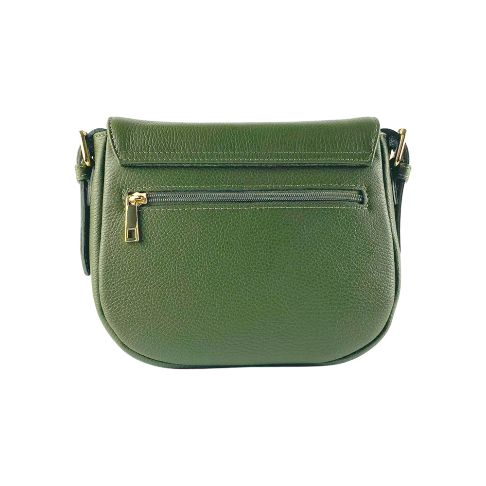 RB1002E | Borsa a Tracolla in Vera Pelle Made in Italy con Tracolla removibile in pelle e attacchi con fibbie in metallo Oro Lucido - Colore Verde - Dimensioni: cm 26 x 20 x 10-1