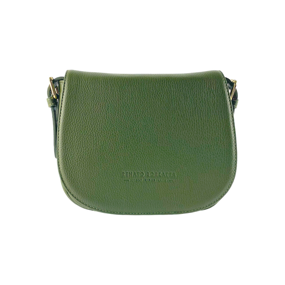 RB1002E | Borsa a Tracolla in Vera Pelle Made in Italy con Tracolla removibile in pelle e attacchi con fibbie in metallo Oro Lucido - Colore Verde - Dimensioni: cm 26 x 20 x 10-4