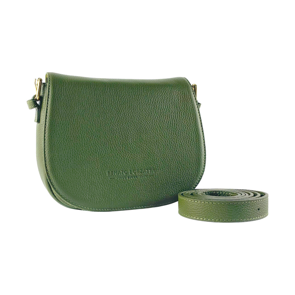 RB1002E | Borsa a Tracolla in Vera Pelle Made in Italy con Tracolla removibile in pelle e attacchi con fibbie in metallo Oro Lucido - Colore Verde - Dimensioni: cm 26 x 20 x 10-0