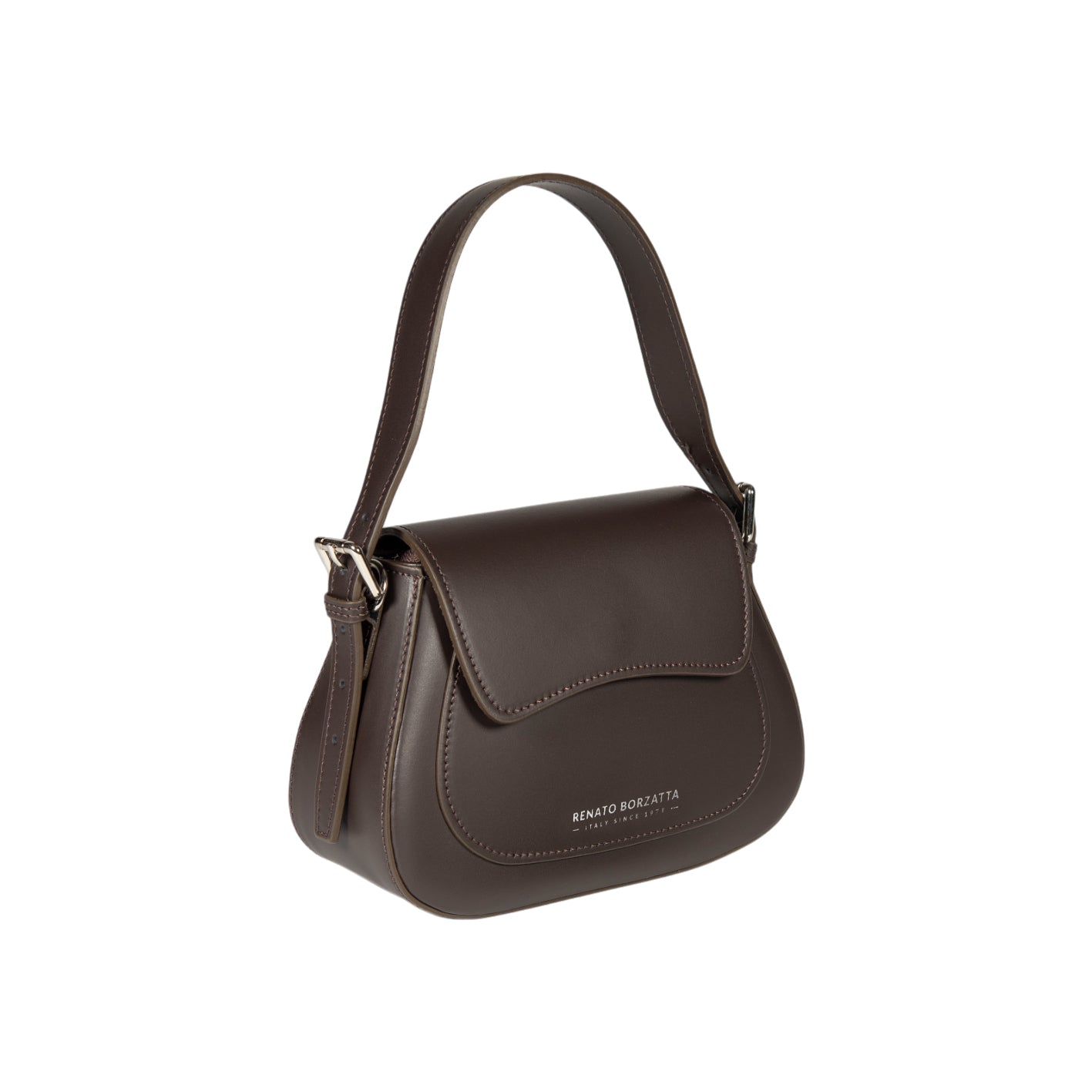 RB1030B | Borsa Donna a Spalla EMMA con pattina in Vera Pelle Made in Italy. Accessori in metallo Argento Lucido - Colore Testa Moro - Dimensioni: cm 24 x 18 x 9 + 14,5 (Luce manico)-4
