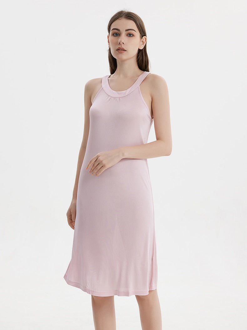 Pure Mulberry Silk-Viscose Blend Halter Neck Midi Dress