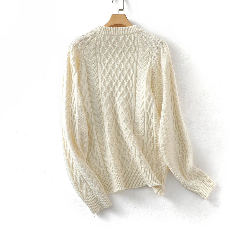 100% Premium Australian Merino Wool Diamond Knit Crew Neck Sweater