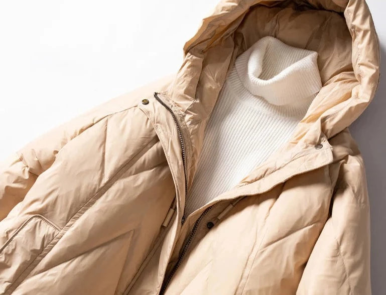 Premium White Duck Down Warm Oversize Hooded Parka