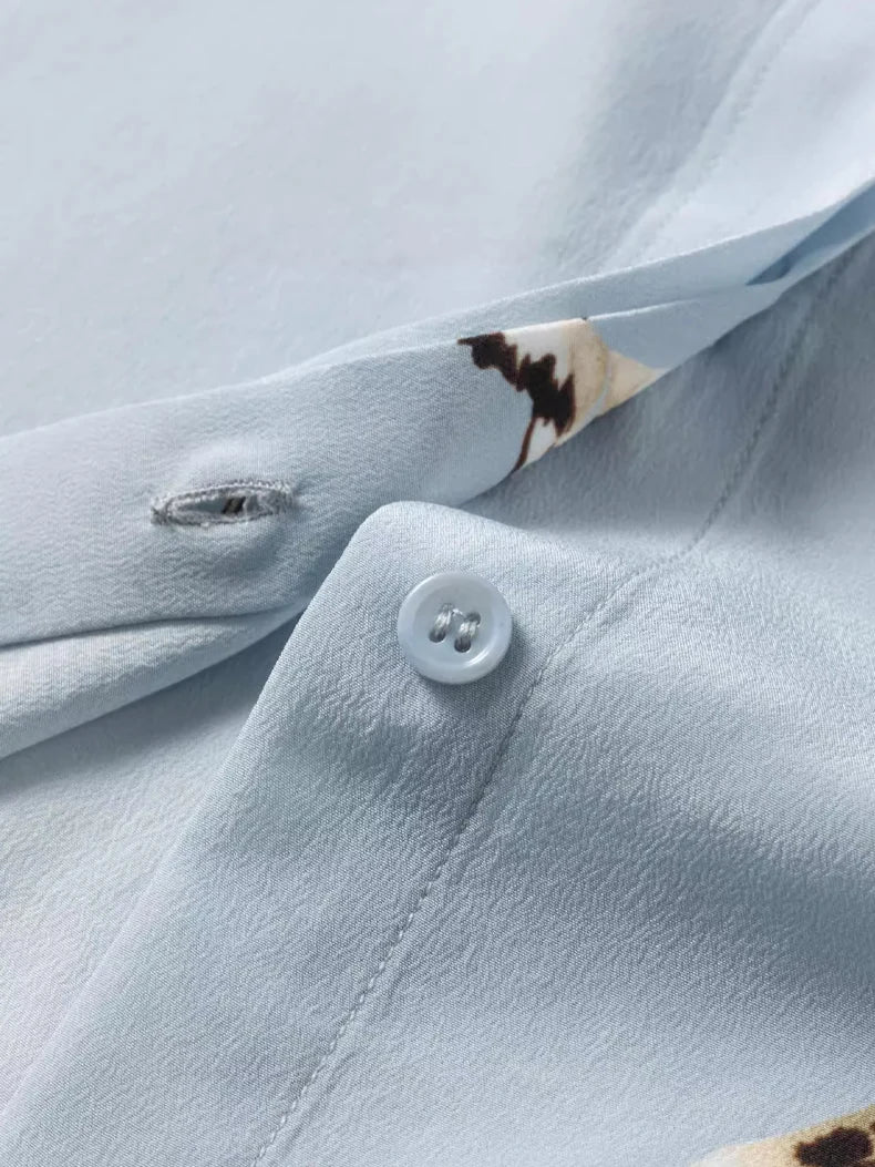 100% Mulberry Silk Elegant Flying Duck Printed Women's Shirt