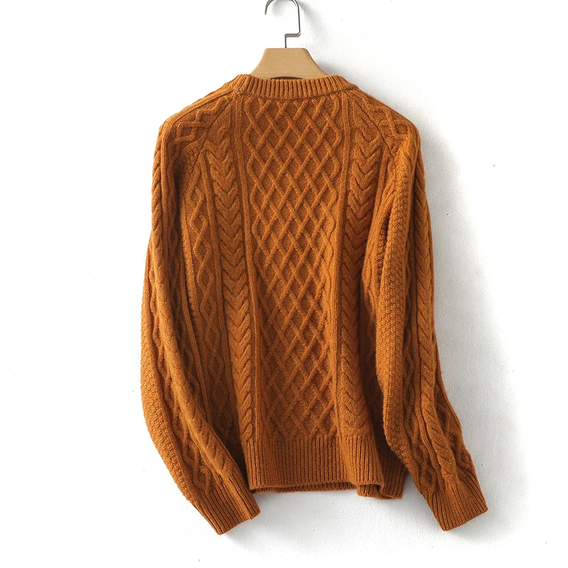 100% Premium Australian Merino Wool Diamond Knit Crew Neck Sweater