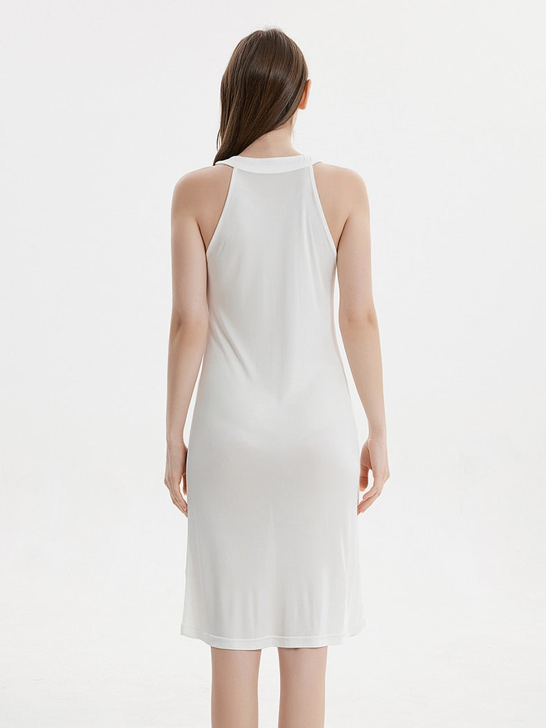 Pure Mulberry Silk-Viscose Blend Halter Neck Midi Dress
