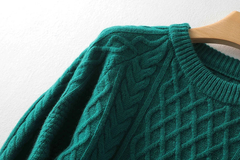 100% Premium Australian Merino Wool Diamond Knit Crew Neck Sweater