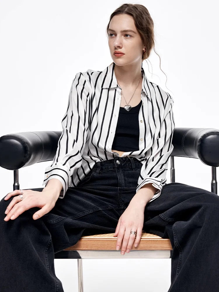 100% Pure Premium 20.8MM Mulberry Silk Women Striped Shirt