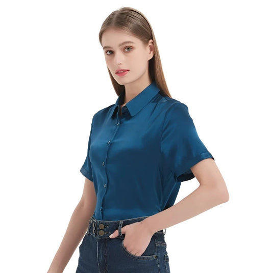 Pure Mulberry Silk Short Sleeved Chic Women's Summer Shirt