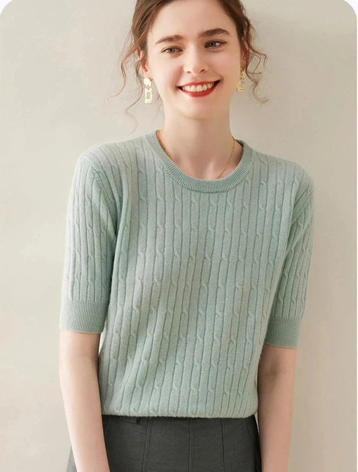 100% Cashmere Short-Sleeve Crewneck Sweater