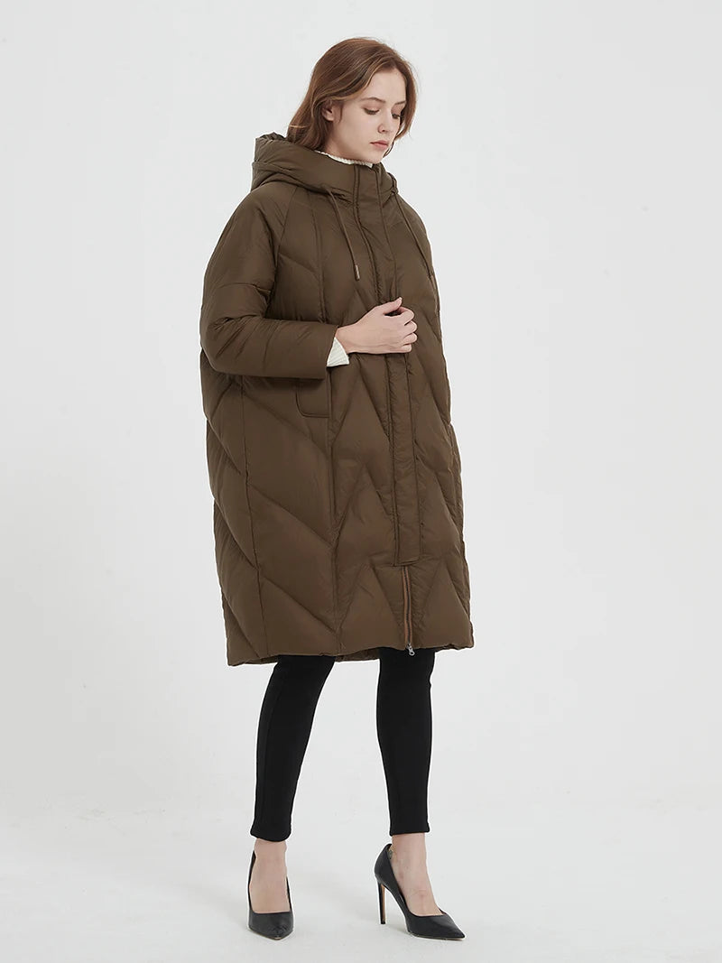 Premium White Duck Down Warm Oversize Hooded Parka