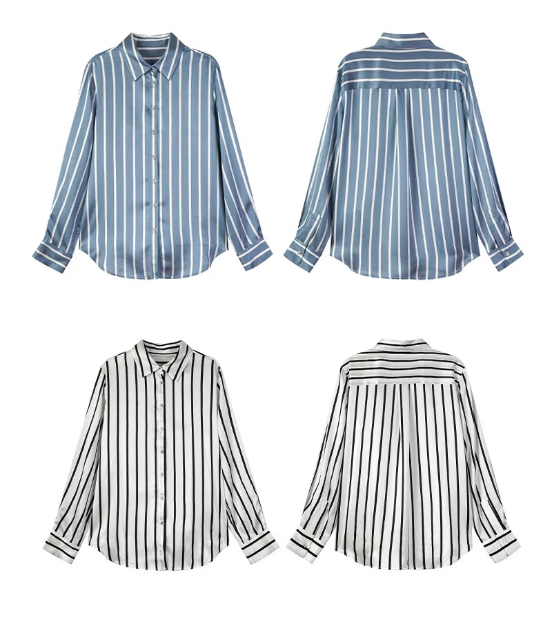 100% Pure Premium 20.8MM Mulberry Silk Women Striped Shirt