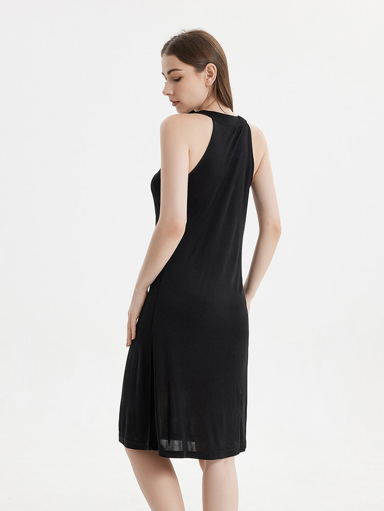 Pure Mulberry Silk-Viscose Blend Halter Neck Midi Dress