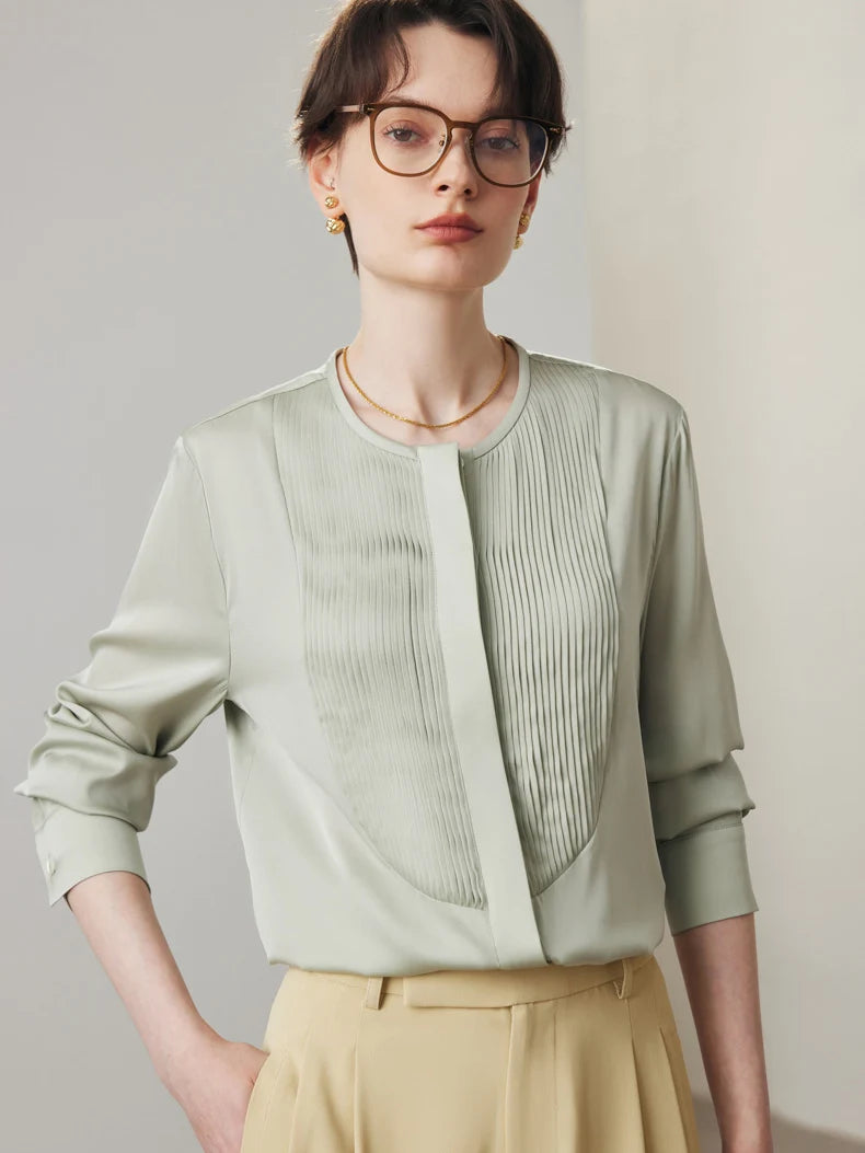 19 mm Premium Mulberry Silk Elegant Shirring Front Women's Shirt