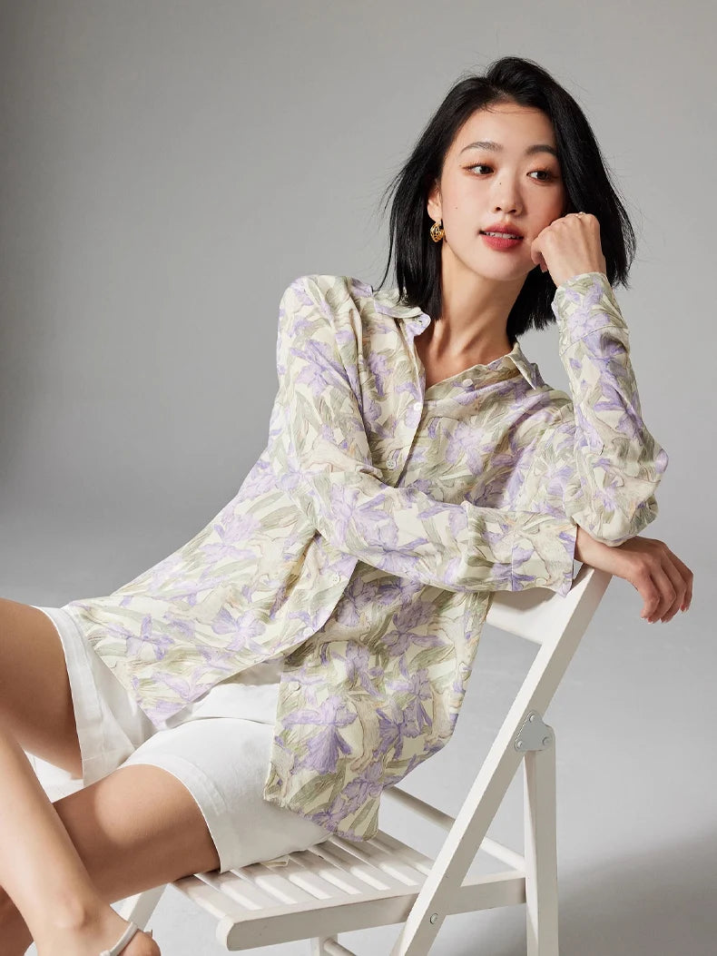 100% Premium Mulberry Silk Charming Flowers Shirt