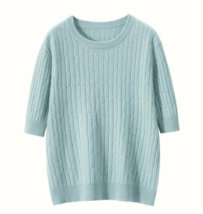 100% Cashmere Short-Sleeve Crewneck Sweater
