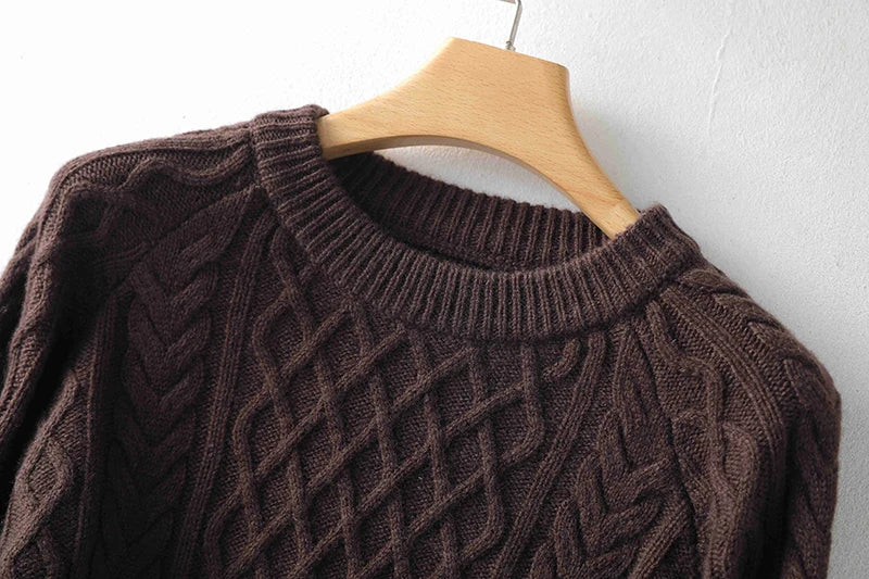 100% Premium Australian Merino Wool Diamond Knit Crew Neck Sweater