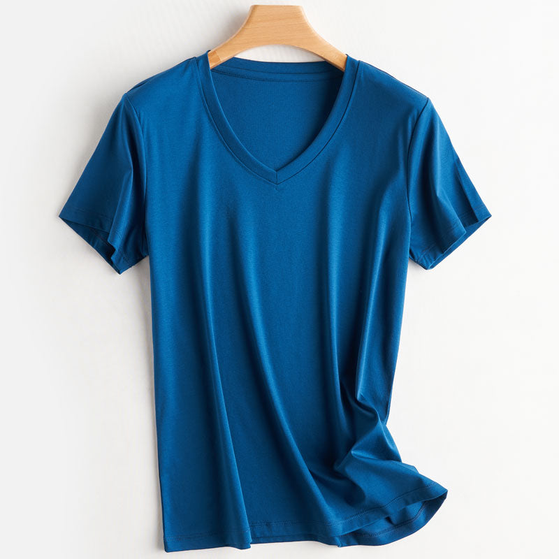 100% Premium Mercerized Cotton V Neck Women T-shirt