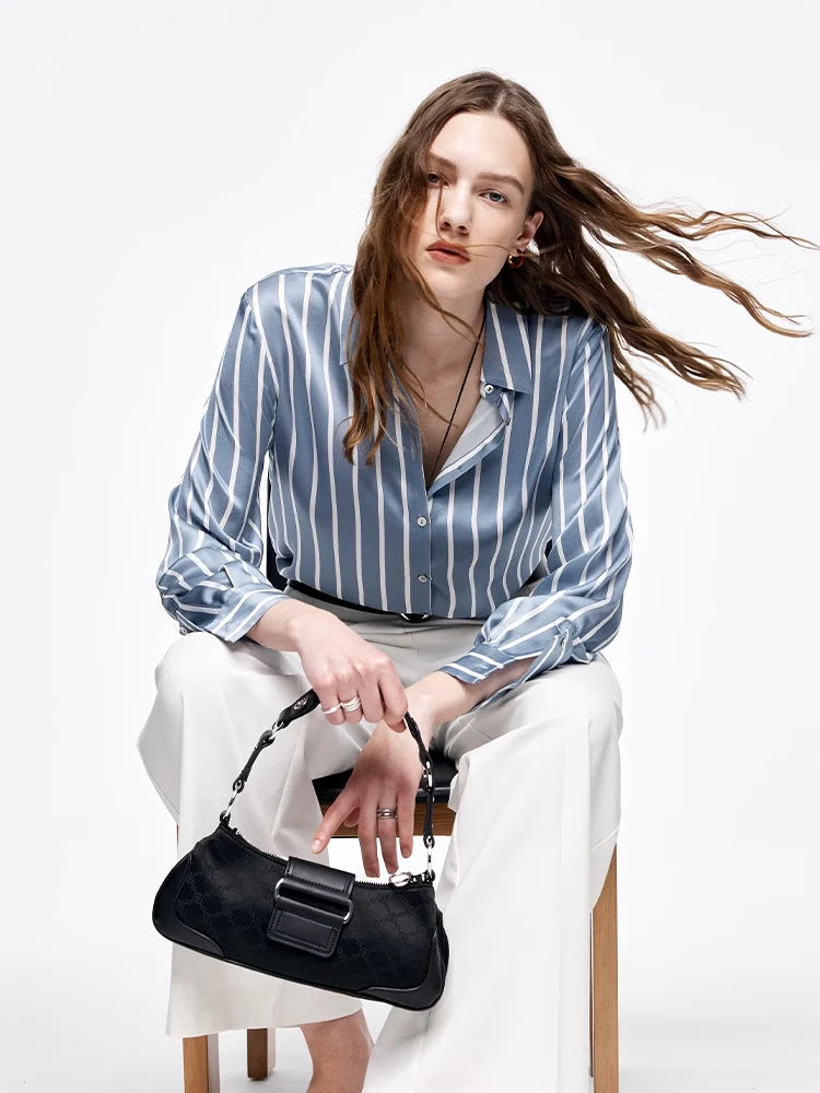 100% Pure Premium 20.8MM Mulberry Silk Women Striped Shirt