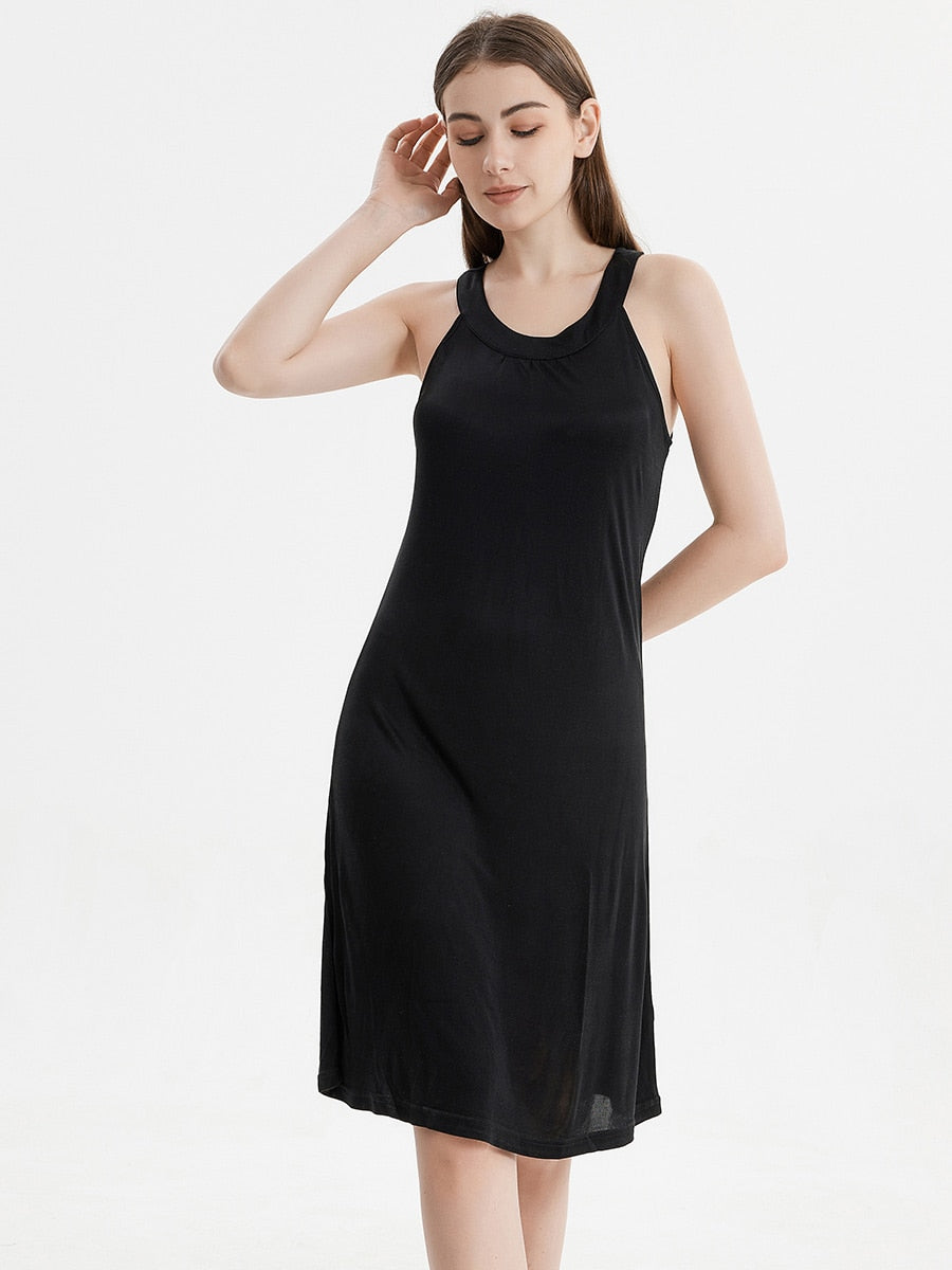 Pure Mulberry Silk-Viscose Blend Halter Neck Midi Dress