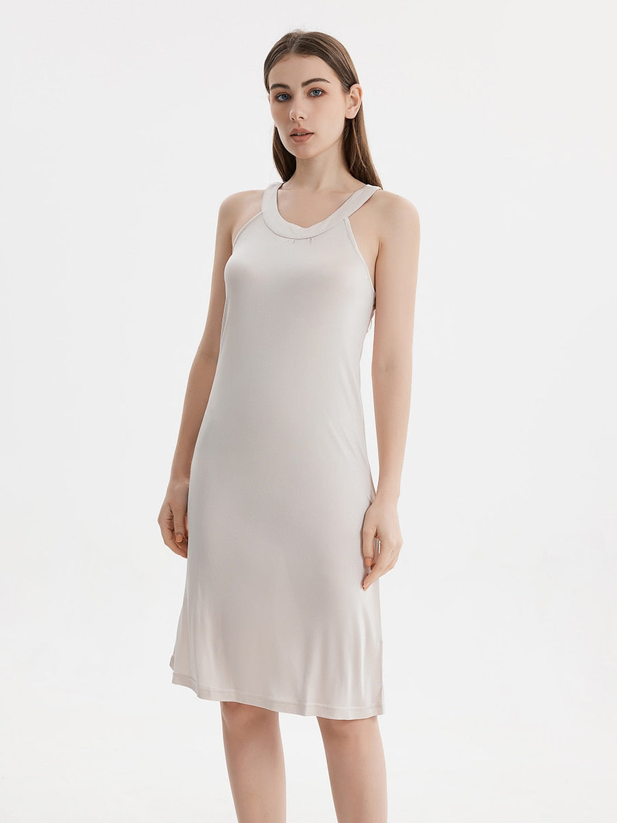 Pure Mulberry Silk-Viscose Blend Halter Neck Midi Dress