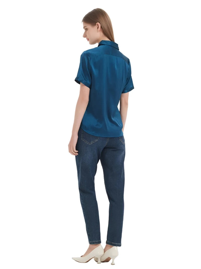 Pure Mulberry Silk Short Sleeved Chic Women's Summer Shirt