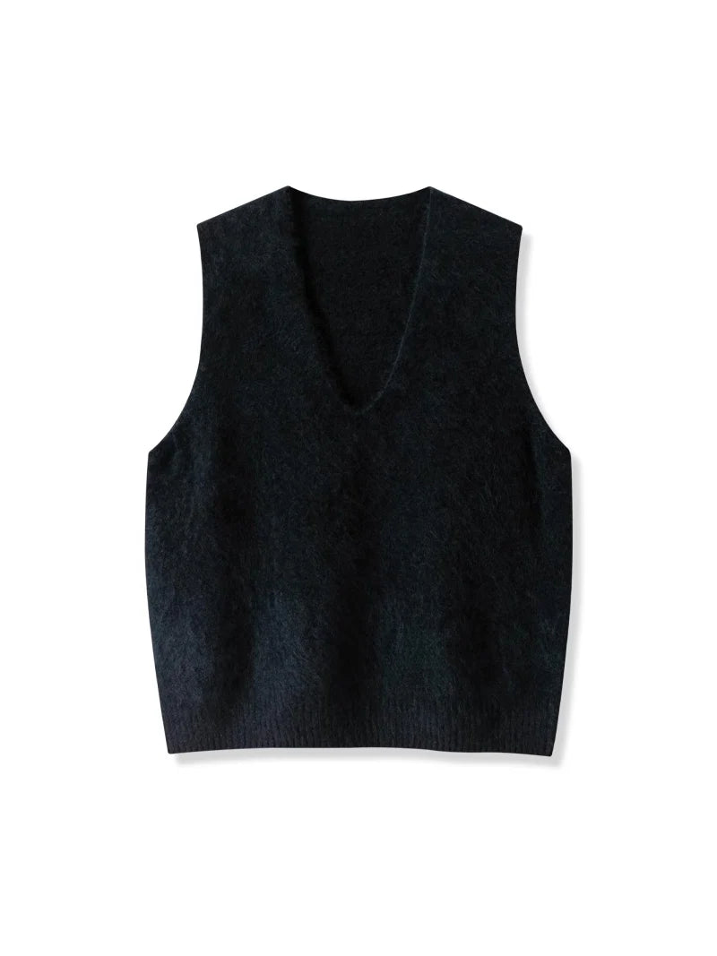 Premium Wool Cashmere Blend V Neck Women's Vest Pullover Loose Sweater