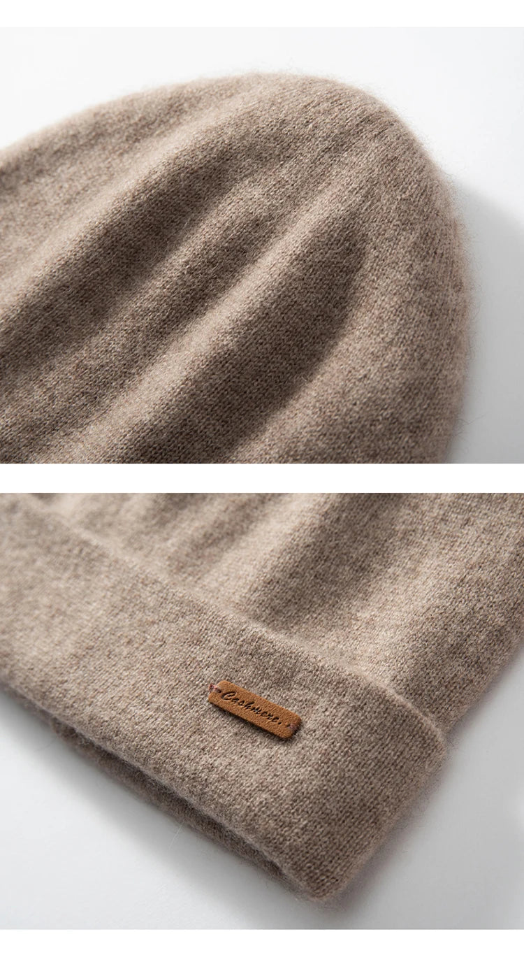 100% Cashmere Two Layers Unisex Classic Beanie Hat