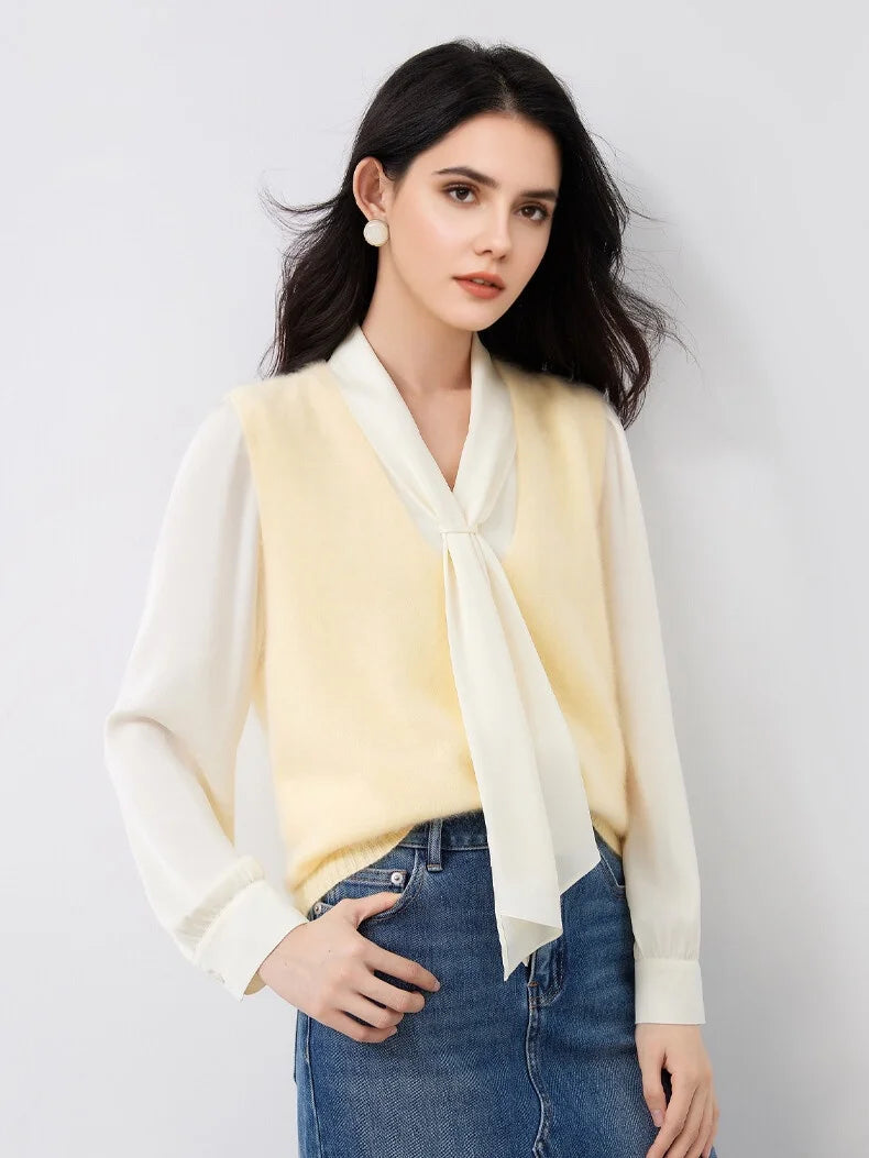 Premium Wool Cashmere Blend V Neck Women's Vest Pullover Loose Sweater