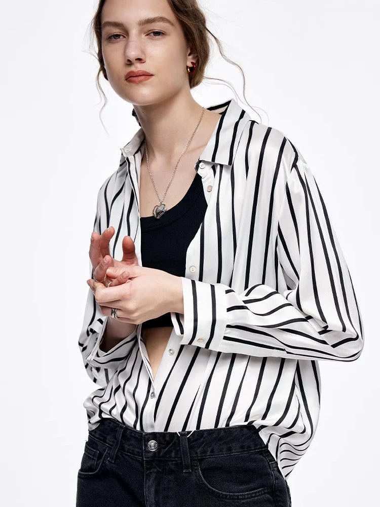100% Pure Premium 20.8MM Mulberry Silk Women Striped Shirt