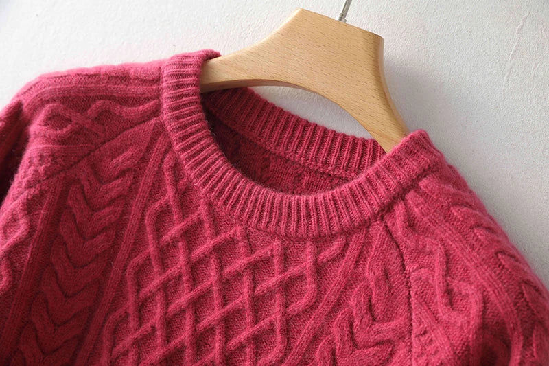100% Premium Australian Merino Wool Diamond Knit Crew Neck Sweater