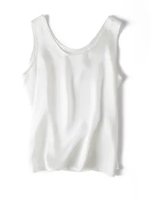 White sleeveless silk top on a white background