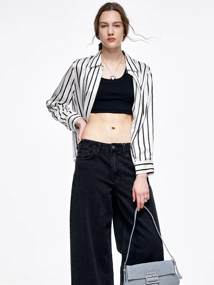 100% Pure Premium 20.8MM Mulberry Silk Women Striped Shirt