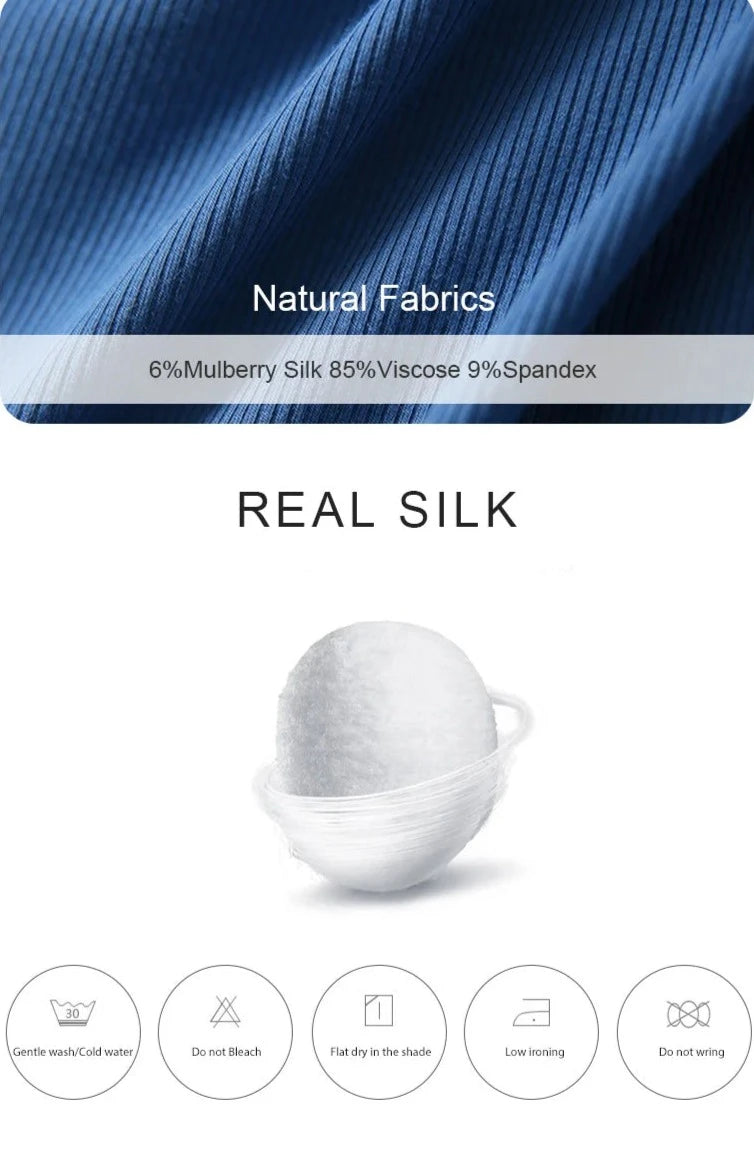 Mulberry Silk Blend Skew Collar Solid T-Shirt for Women
