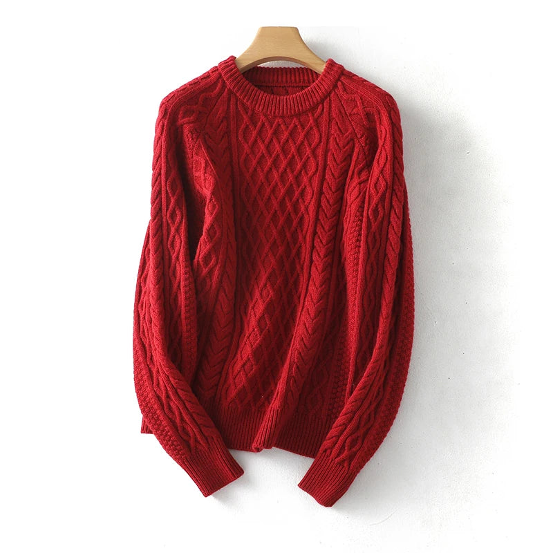 100% Premium Australian Merino Wool Diamond Knit Crew Neck Sweater