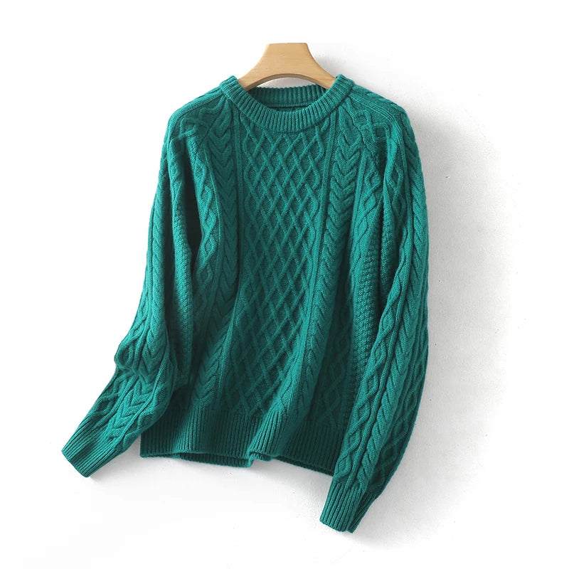 100% Premium Australian Merino Wool Diamond Knit Crew Neck Sweater