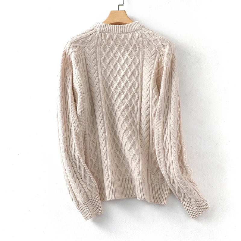 100% Premium Australian Merino Wool Diamond Knit Crew Neck Sweater