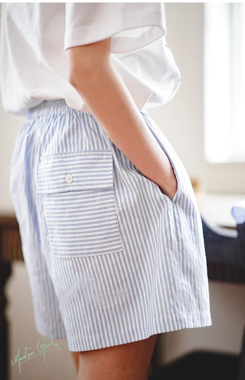 100% Cotton Classic Blue & White Striped Summer Shirt and Shorts Set